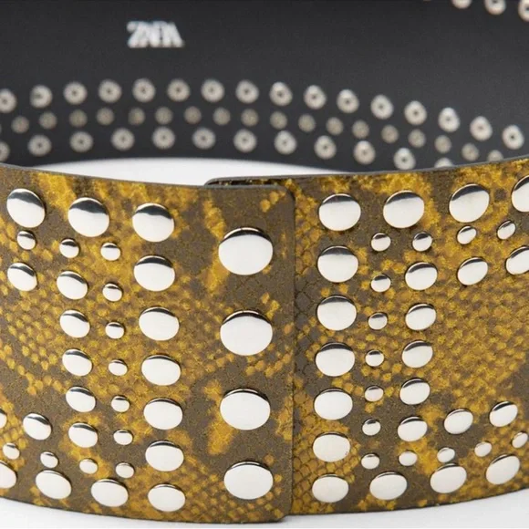 Zara Animal Print Studded Leather Sash Belt